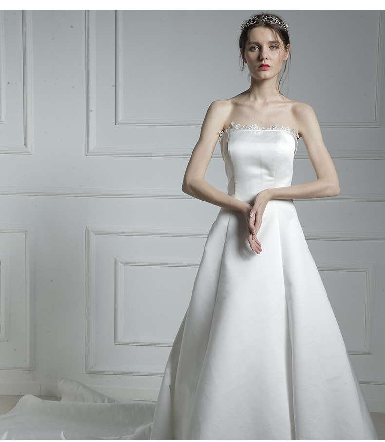 2017冬季新款缎面拖尾婚纱新娘礼服 白色宴会晚礼服晚会礼服定制 - 找